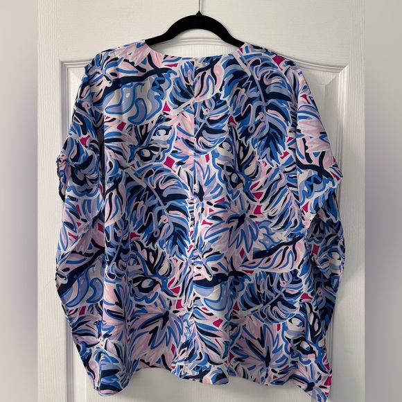 Simply Southern Palm Leaves Print Drape Blouse Blue - Picture 6 of 9